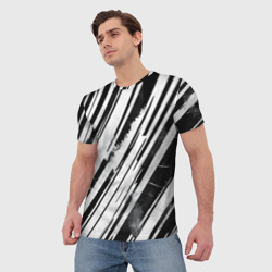 Мужская футболка 3D Платиновые и черные полосы - фото 2
