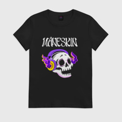 Женская футболка хлопок Maneskin - неоновый череп