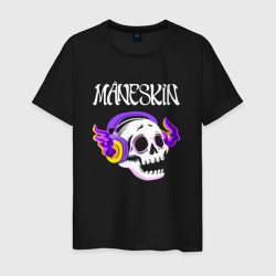 Мужская футболка хлопок Maneskin - неоновый череп