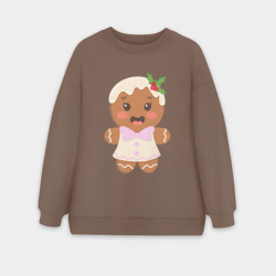Женский свитшот oversize без начеса хлопок Весёлый пряничный человечек