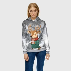 Женская толстовка 3D Олень с кофе в лесу - фото 2