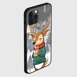 Чехол для iPhone 12 Pro Олень с кофе в лесу - фото 2