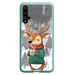Чехол для Honor 20 Олень с кофе в лесу