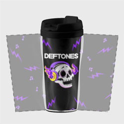 Термокружка-непроливайка Deftones неоновый череп - фото 2