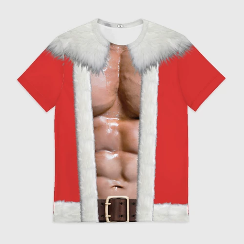 Мужская футболка 3D с принтом Накаченный торс Санты, вид спереди #2