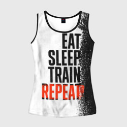 Женская майка 3D Eat sleep train repeat 