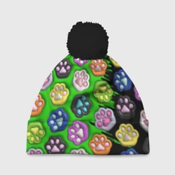 Шапка 3D c помпоном Паттерн лапка слайм