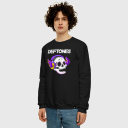 Мужской свитшот хлопок Deftones - неоновый череп - фото 2
