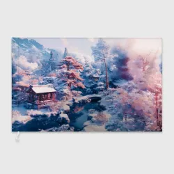 Флаг 3D Японская зима в сельской местности 
