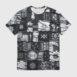 Мужская футболка 3D Символы Апачи на пэчворк дениме 