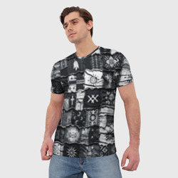 Мужская футболка 3D Символы Апачи на пэчворк дениме  - фото 2