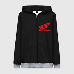 Женская толстовка 3D на молнии Honda red logo auto steel