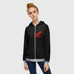 Женская толстовка 3D на молнии Honda red logo auto steel - фото 2