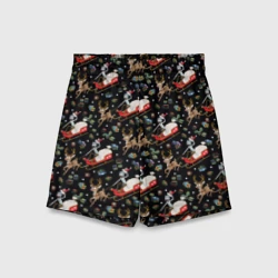 Детские спортивные шорты 3D Рик и Морти сани с оленем - Christmas 