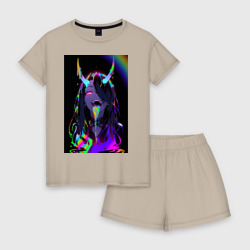 Женская пижама с шортиками хлопок Дьяволица - секси ахегао - аниме суккуб