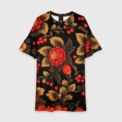 Детское платье 3D Русская хохлома, цветы, паттерн