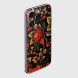 Чехол для iPhone 15 Pro Max силиконовый с защитой камеры Русская хохлома, цветы, паттерн - фото 2
