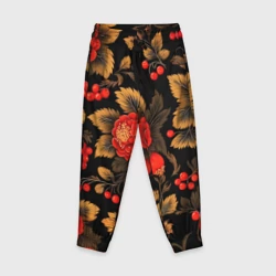 Детские брюки 3D Русская хохлома, цветы, паттерн
