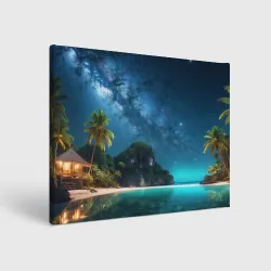Холст прямоугольный Island beach и звездное небо