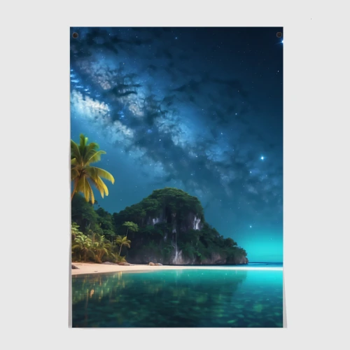 Постер Island beach и звездное небо