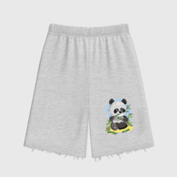 Женские шорты oversize футер хлопок Медвежонок панда ест бамбук