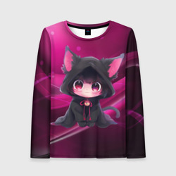 Женский лонгслив 3D Куроми - милый котёнок в капюшоне