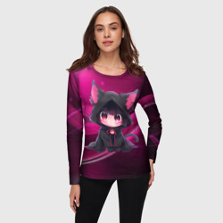 Женский лонгслив 3D Куроми - милый котёнок в капюшоне - фото 2