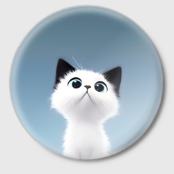 Значок Белый пушистый котенок