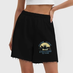 Женские шорты oversize футер хлопок Черный кот - я в порядке  - фото 2