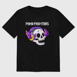 Женская футболка хлопок Oversize Foo Fighters - неоновый череп