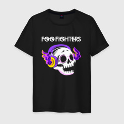 Мужская футболка хлопок Foo Fighters - неоновый череп