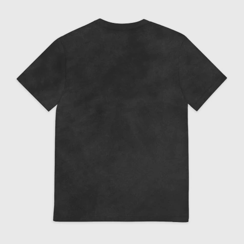 Мужская футболка 3D с принтом Стальной дикий кабан на темном фоне, вид сзади #1