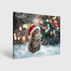 Холст прямоугольный Новогодний  котенок и снег