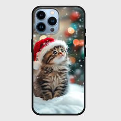 Чехол для iPhone 14 Pro Max Новогодний котенок и снег