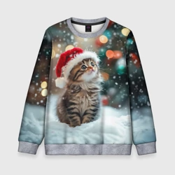 Детский свитшот 3D Новогодний  котенок и снег