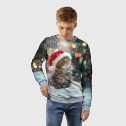 Детский свитшот 3D Новогодний  котенок и снег - фото 2