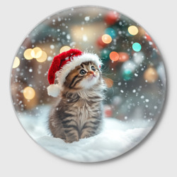 Значок Новогодний  котенок и снег