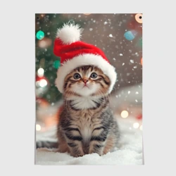 Постер Новогодний котенок  и снег