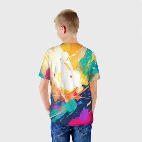 Детская футболка 3D с принтом Человек-паук на ярком фоне, вид сзади #2