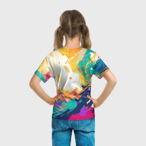 Детская футболка 3D с принтом Человек-паук на ярком фоне, вид сзади #2