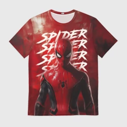 Мужская футболка 3D Spider-man red background
