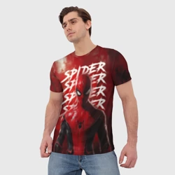 Мужская футболка 3D Spider-man red background - фото 2