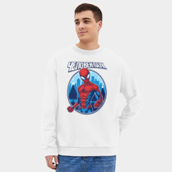 Мужской свитшот oversize без начеса хлопок Человек-паук и ёлки зимой - фото 2