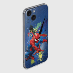 Чехол для iPhone 15 силиконовый с защитой камеры Spider-man with a spider web - фото 2