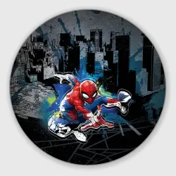 Круглый коврик для мышки Spider-man over the city