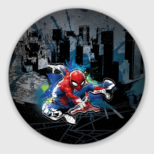 Круглый коврик для мышки Spider-man over the city