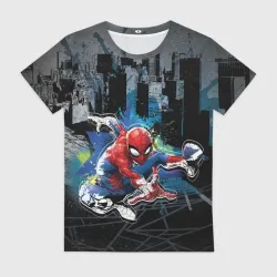 Женская футболка 3D Spider-man over the city