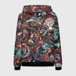 Мужская толстовка 3D Девушка и змеи в стиле тату ирезуми