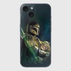 Чехол для iPhone 15 силиконовый с защитой камеры Куда я туда и он - Мандалорец
