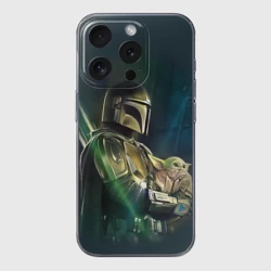 Чехол для iPhone 15 Pro силиконовый с защитой камеры Куда я туда и он - Мандалорец